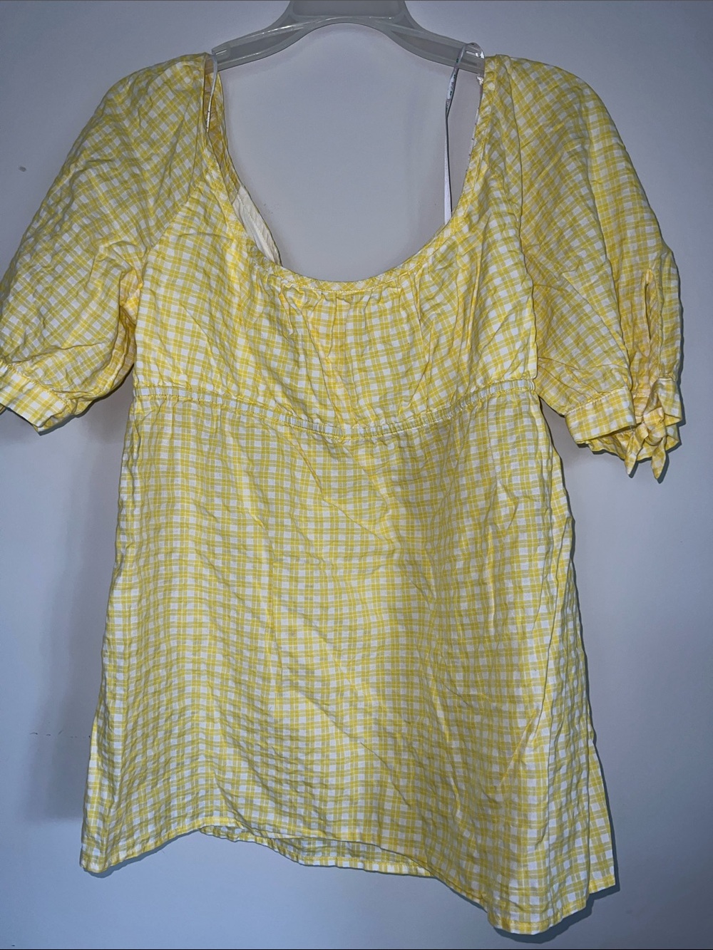 Lilly Pulitzer Yellow Gingham Scoop-Neck Puff Sleeve Top 14